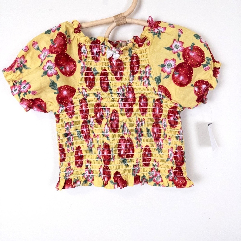 Vintage Y2K NWT Beluga Apple Smocked Top Yellow Red Fruit‎ Print Baby 24m